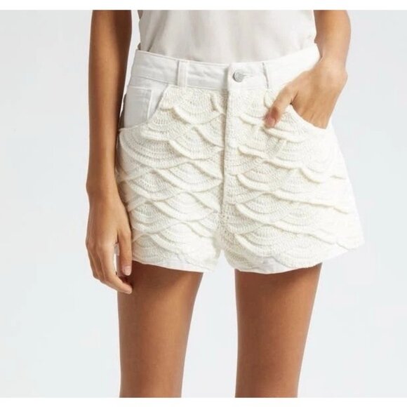 Farm Rio Scalloped Shorts Crochet Detail Cotton Size 27 New with tag - Picture 2 of 6